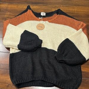 BIBI Colorblock Knit Sweater in Black, Cream & Rust
